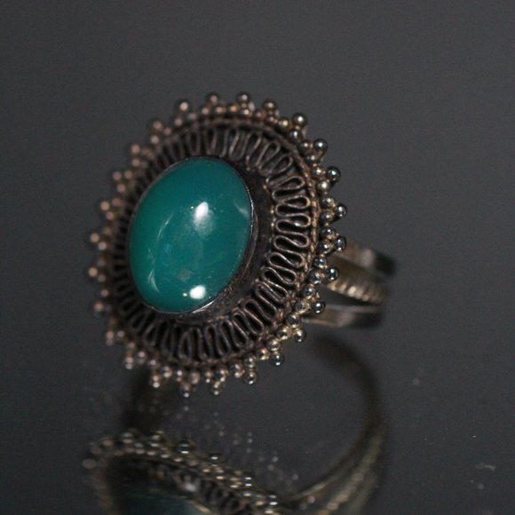 VINTAGE SILVER 950 CHRYSOPRASE SPLIT RING - Picture 4 of 5